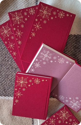 Блокноты красные, 6 штук, один открыт